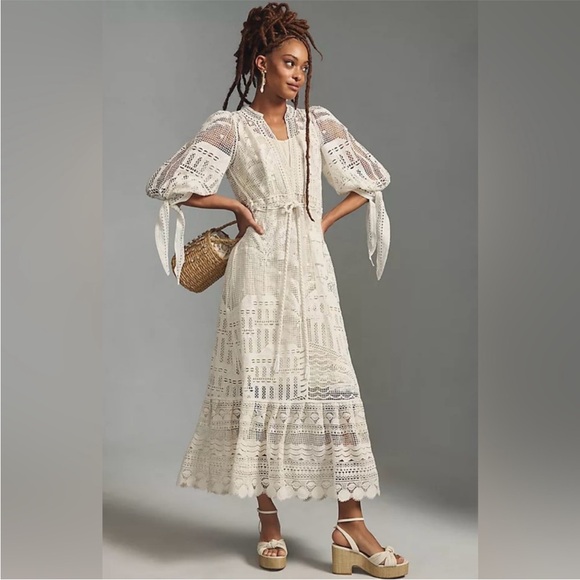 NWT FARM Rio White Morada Boa Guipure Lace Maxi Dress Size XS